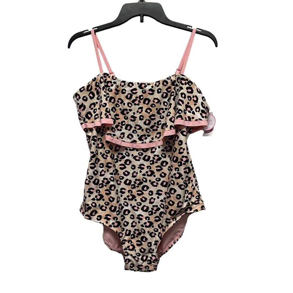 JUSTICE UPF 50‎ Uv Protection Girls' swimsuit Leopard Pink Size 14 Animal Print